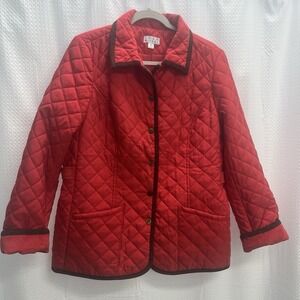 Joan Rivers Vtg Red Quilted Barn Coat Classic 90's Medium Granny Chic Preppy